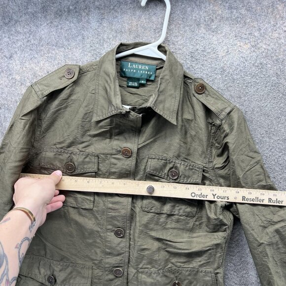 Lauren Ralph Lauren Military Jacket Womens Medium Green Silk Utility Safari - Picture 5 of 9